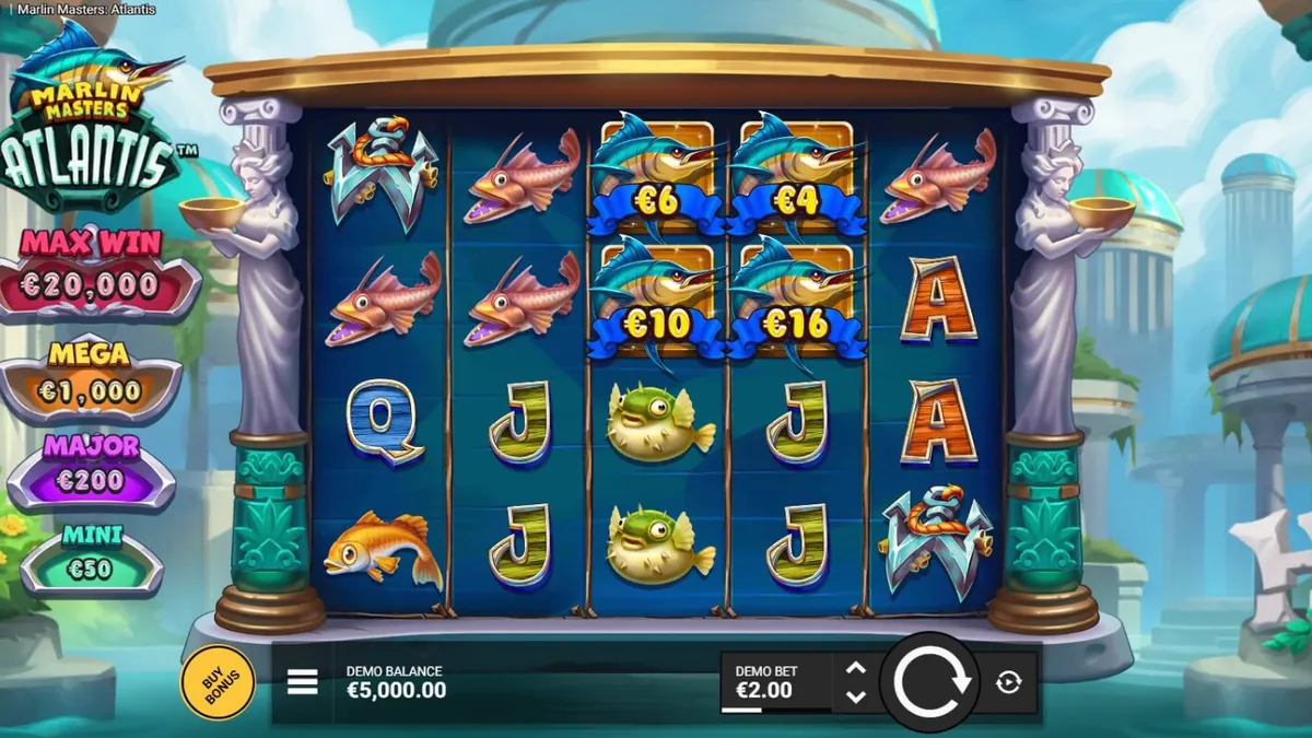 Marlin Masters Atlantis slot gameplay with mythical fishing theme